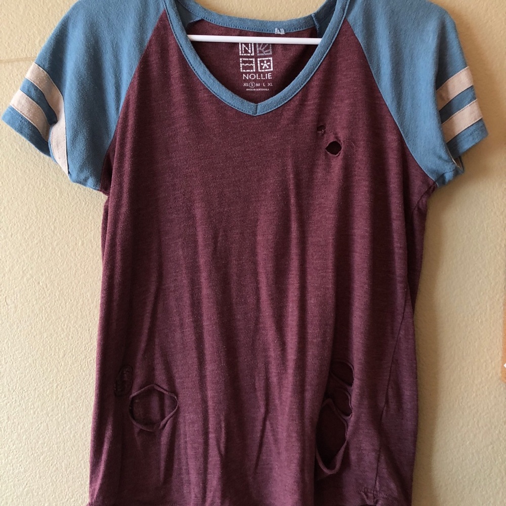 Pacsun Nollie Red Baseball Tee w/ Blue/ Sleeves